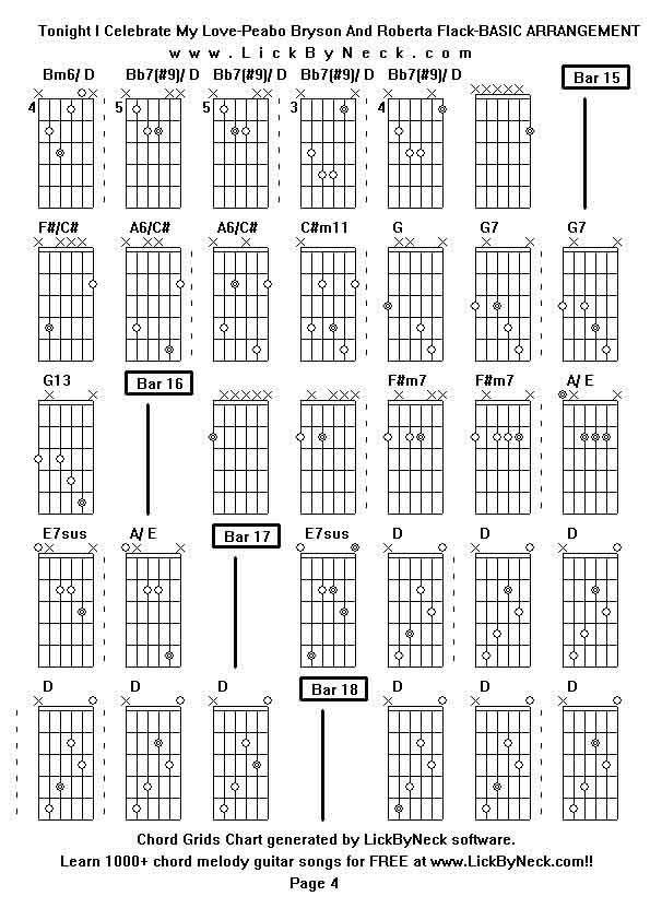 Chord Grids Chart of chord melody fingerstyle guitar song-Tonight I Celebrate My Love-Peabo Bryson And Roberta Flack-BASIC ARRANGEMENT,generated by LickByNeck software.